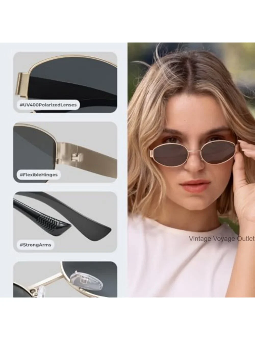 Retro Polarized Sunglasses with UV400 Protection, Metal Frames, Oval Shape,